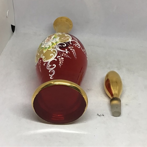 Vintage Mid Century 12.5in Bohemian Glass Handpainted Decanter *RARE* - Picture 5 of 6